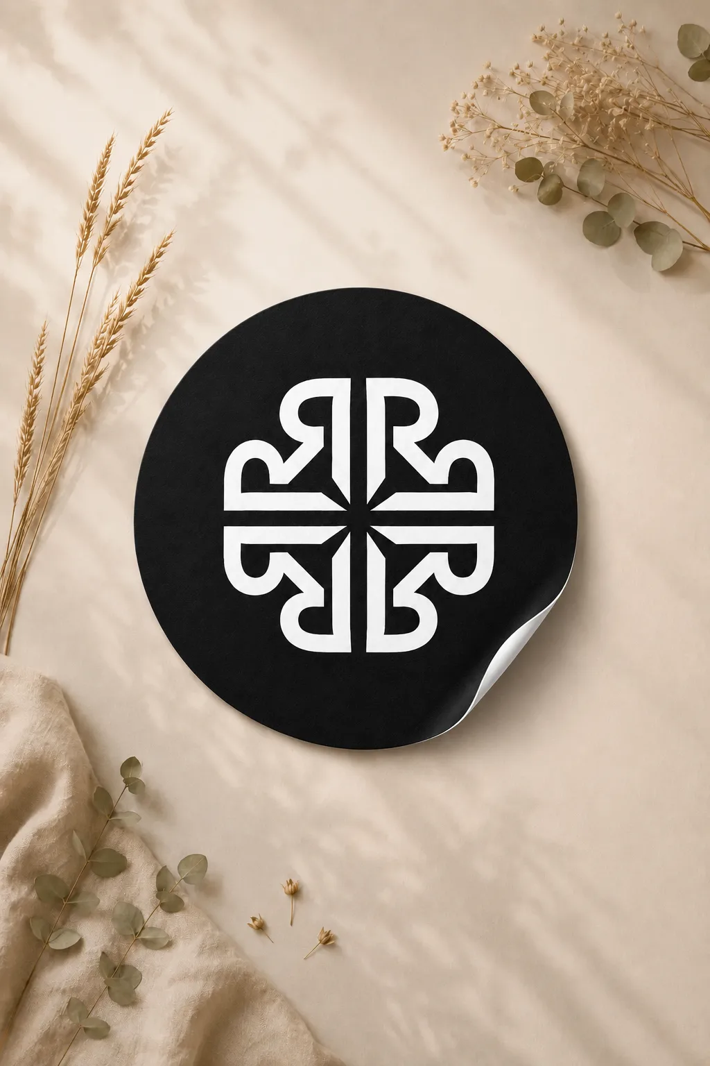 Onyx Rynell monogram sticker in a botanical setting